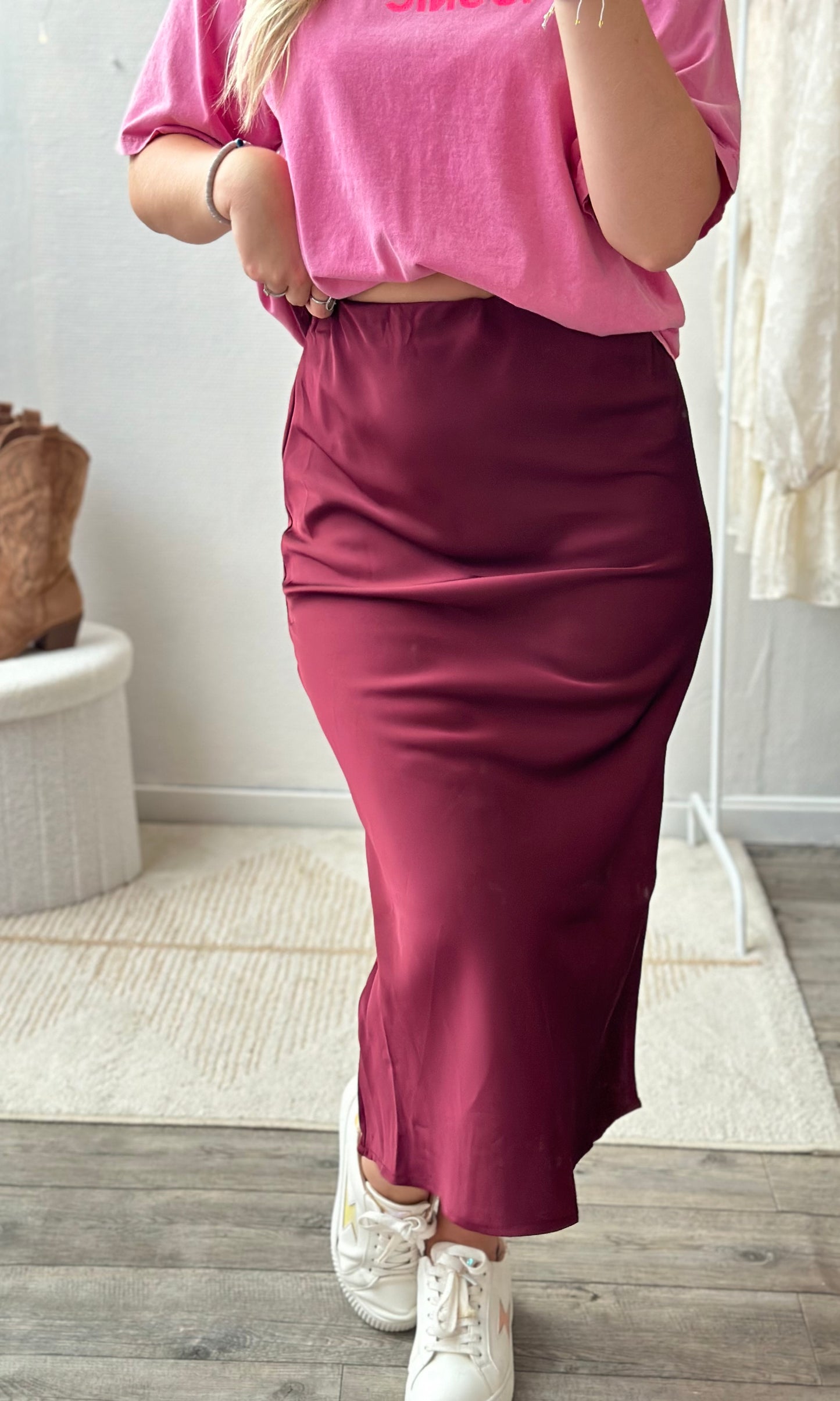 Jupe en satin BURGUNDY