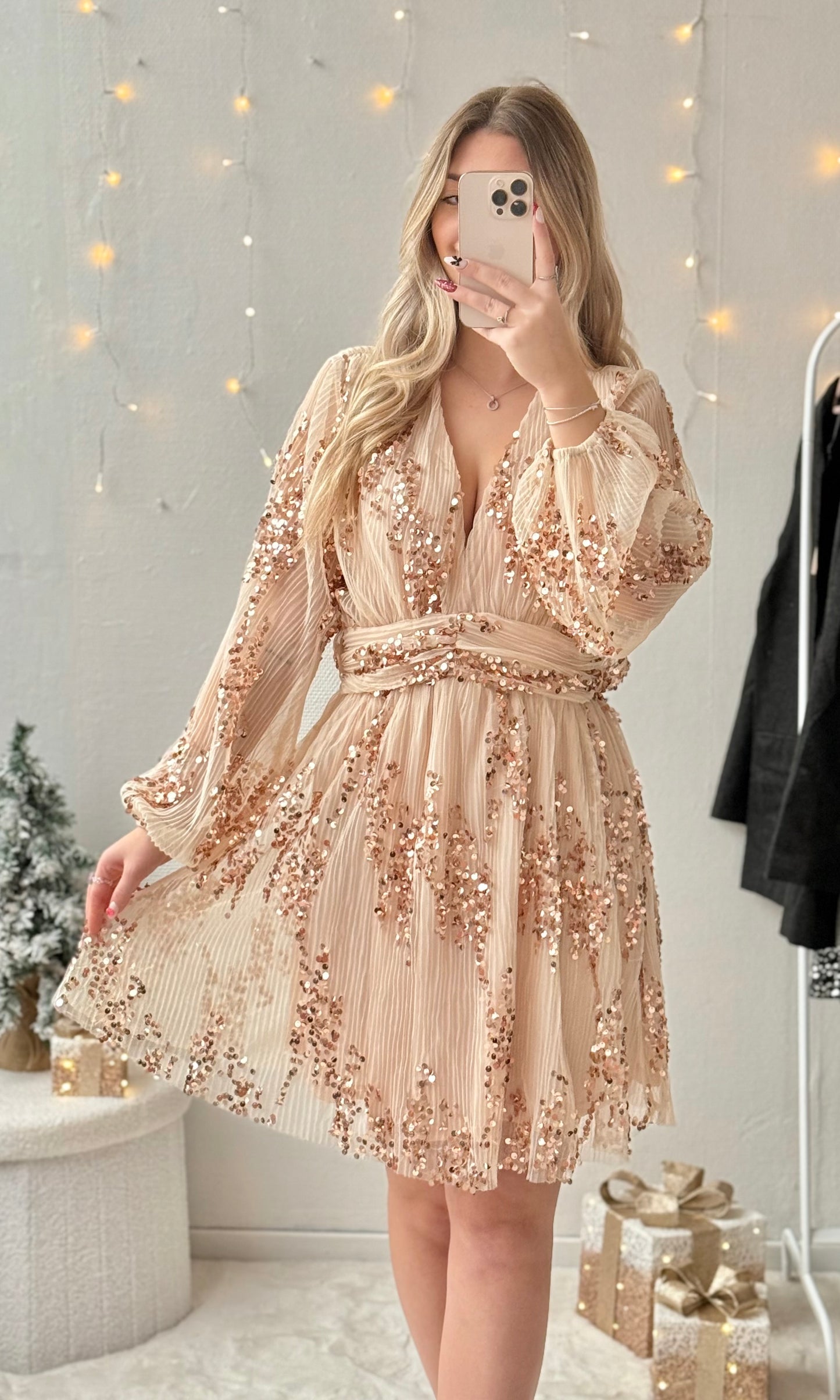 Robe beige à sequins TINSEL