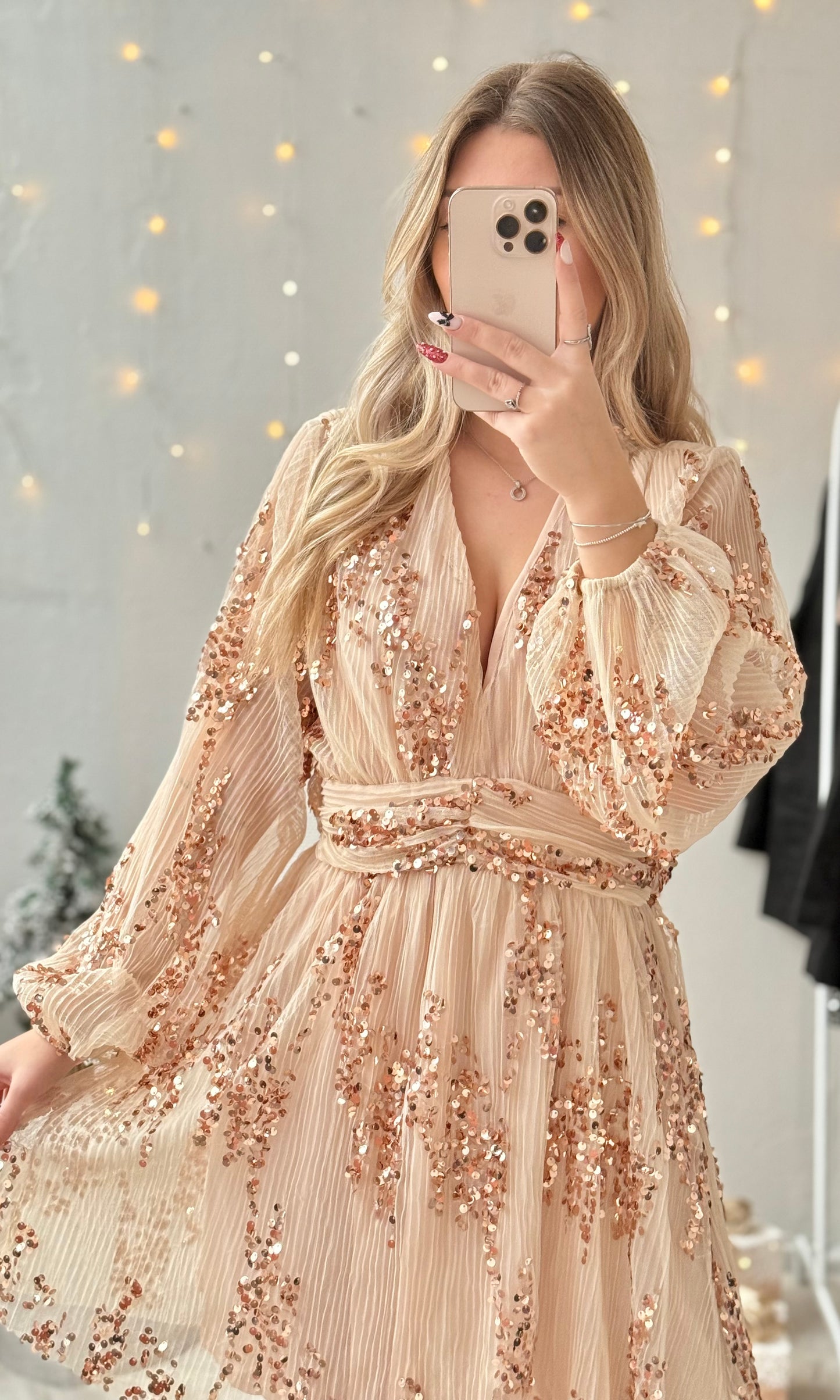 Robe beige à sequins TINSEL