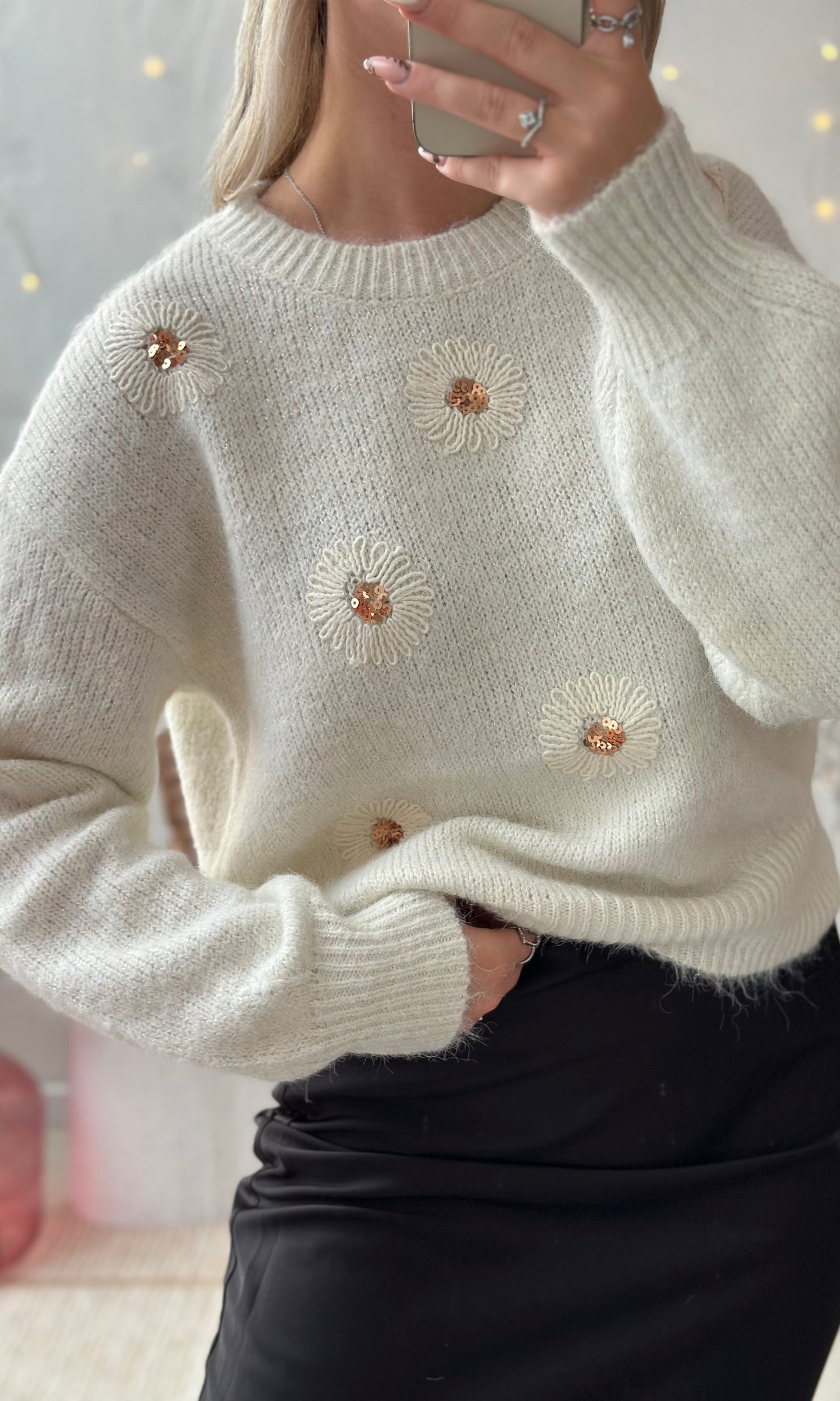 Pull blanc fleurs CAPUCINE