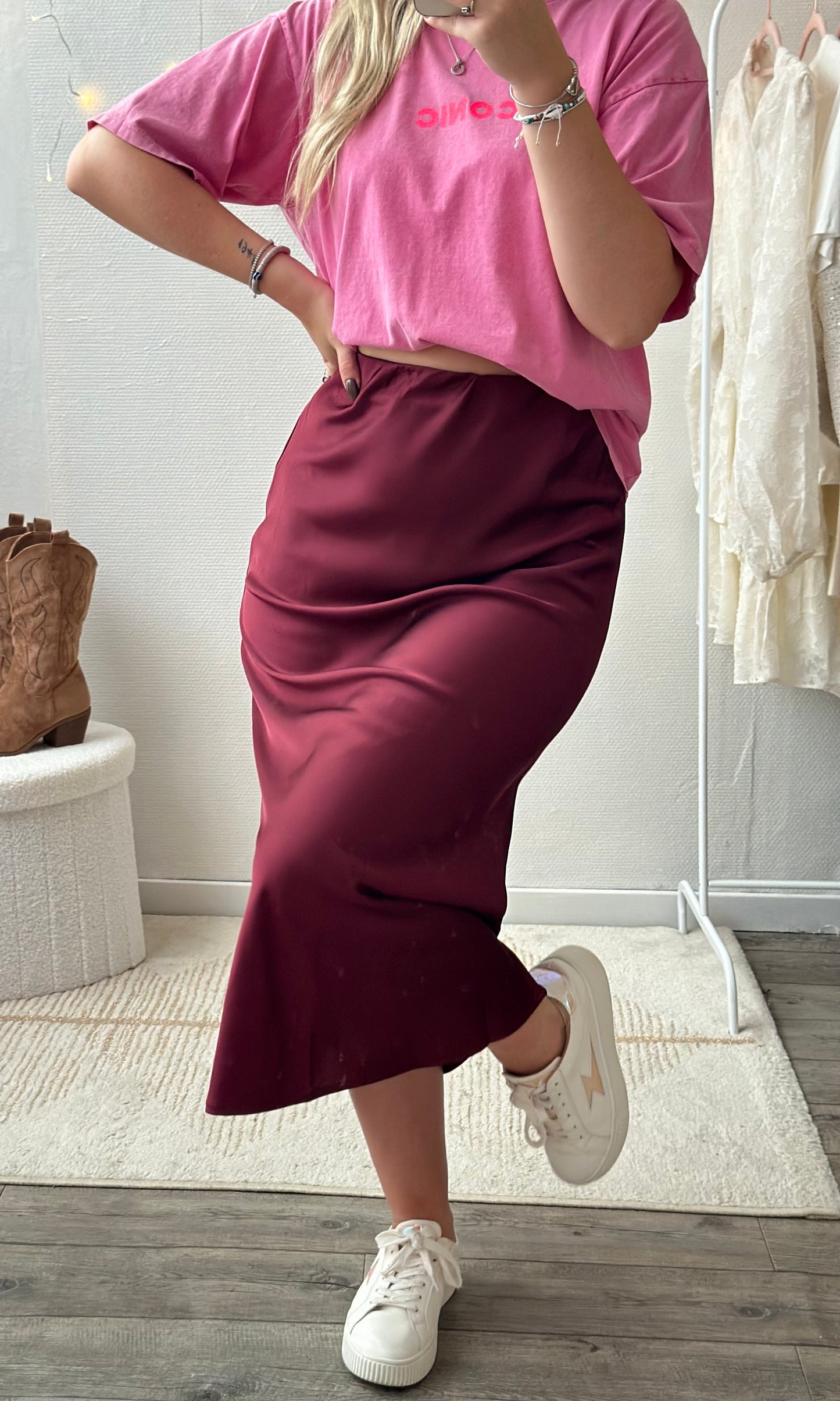 Jupe en satin BURGUNDY