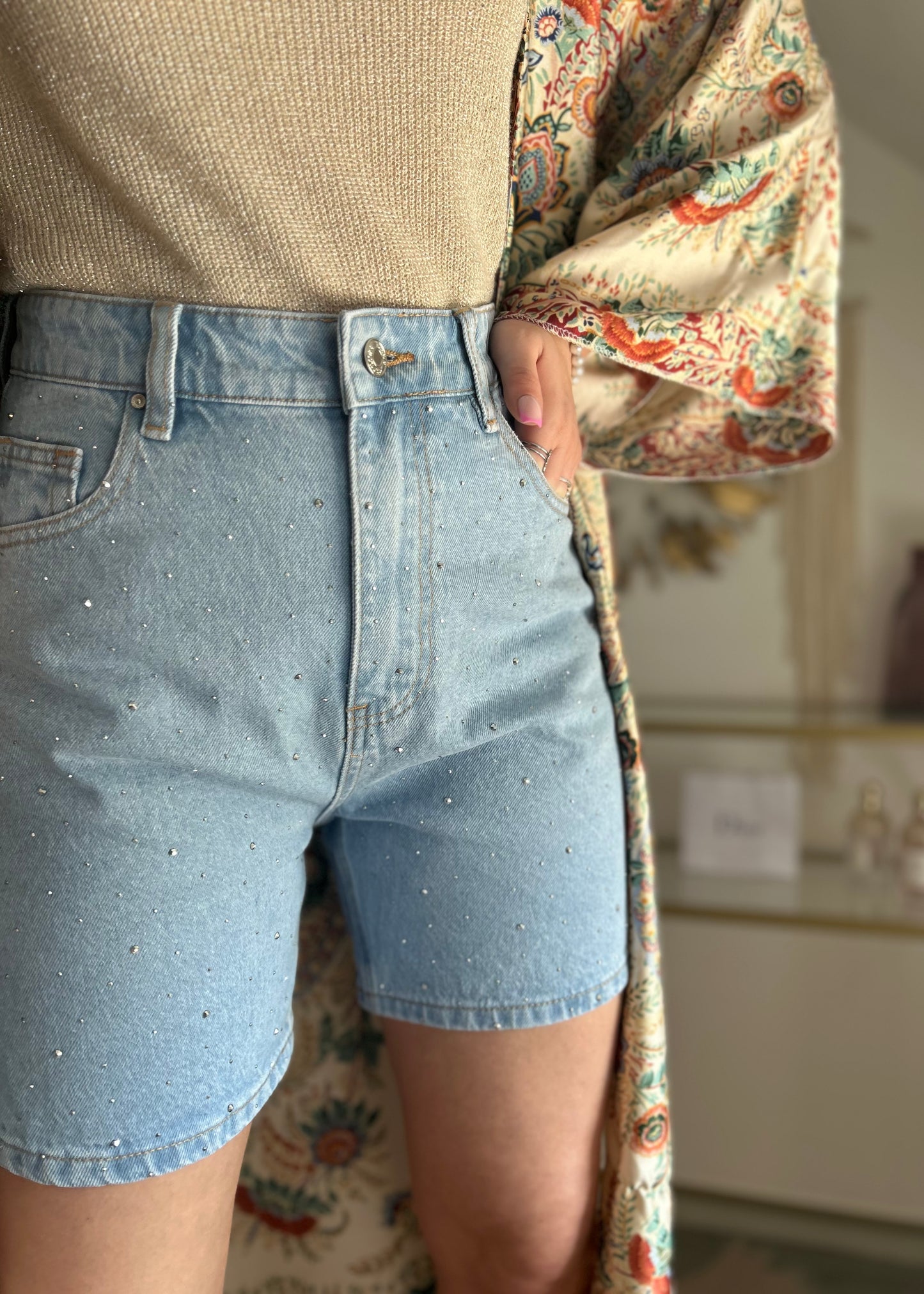 Short en jean à strass HOLLYWOOD