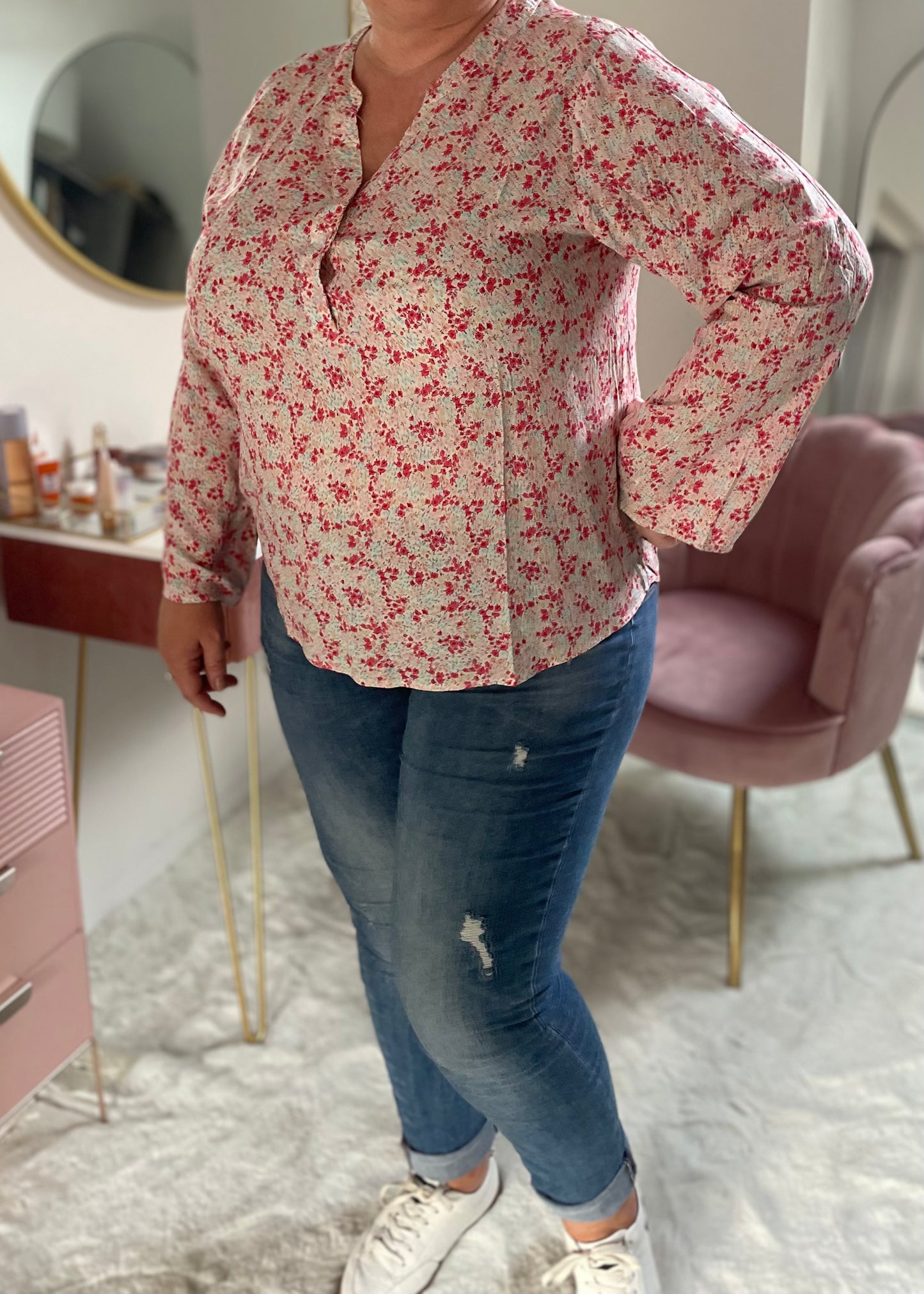 CURVES blouse fleurie rose