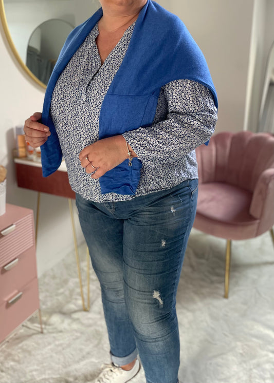 CURVES blouse fleurie bleue